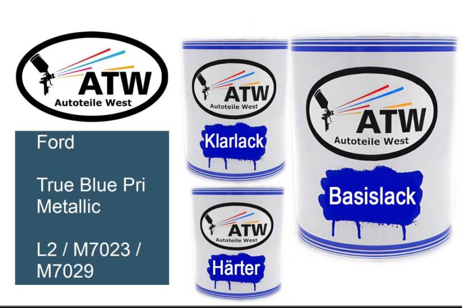 Ford, True Blue Pri Metallic, L2 / M7023 / M7029: 1L Lackdose + 1L Klarlack + 500ml Härter - Set, von ATW Autoteile West.